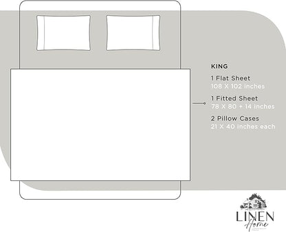 Linen Home 100% Cotton Percale Sheets King Size, White, Deep Pocket, 4 Pieces Set - 1 Flat, 1 Deep Pocket Fitted Sheet and 2 Pillowcases, Crisp Cool and Strong Bed Linen