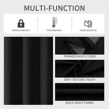 Joydeco Black Blackout Curtains 120 Inches Long, Extra Long Curtains 120 Inch Length 1 Panel for Bedroom, Thermal Insulated Linen Black Out Curtains with Grommets(100x120, Black)