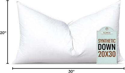 Pillowflex Synthetic Down Pillow Insert - 20x30 Down Alternative Pillow, Ultra Soft Queen Bed Sleeping Pillow, Large Rectangle Sham - 1 Decorative Pillow Form