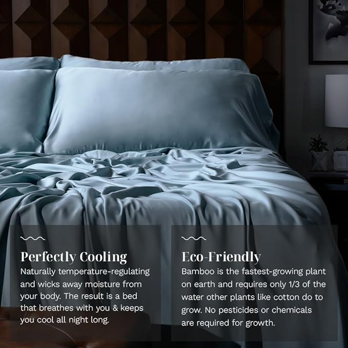 LUXOME Luxury Sheet Set | 100% Rayon (Viscose) from Bamboo | California King - Surf | Deep Pockets | 4-Piece Set (Fitted, Flat, 2 Pillowcases)