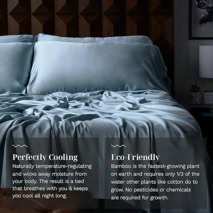 LUXOME Luxury Sheet Set | 100% Rayon (Viscose) from Bamboo | California King - Surf | Deep Pockets | 4-Piece Set (Fitted, Flat, 2 Pillowcases)