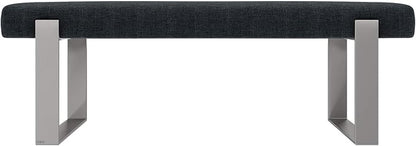 VANT Upholstered Bed Bench - Weave Blue Denim - Brushed Nickel - Contemporary Modern, Bedroom Bench Seat, Hallway, or Entryway