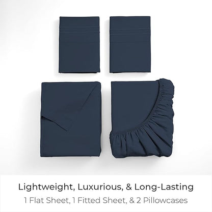 Mellanni Twin Sheet Set - 4-Piece Iconic Collection Bedding, (Including 2 Pillowcases), 16-Inch Deep Pocket, Easy Care, Extra Soft, Cooling Sheets, Brushed Microfiber - Navy Blue