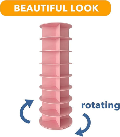 SpaceAid 8 Tier Rotating Shoe Rack Tower, Spinning Shoe Display Lazy Susan, Revolving 360 Shoe Rack Storage Round Carousel, Vertical Handbag Rotate Shoes Closet Organization (8-Tier Pink)
