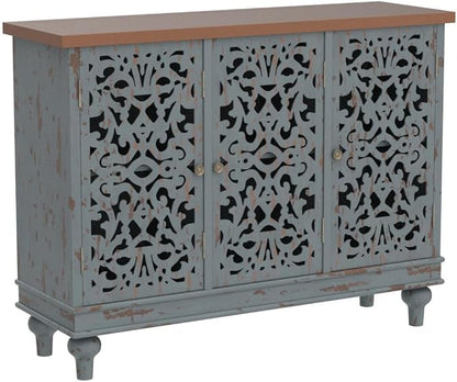 PHI VILLA Accent Cabinet with Doors - Buffet Sideboard Distressed Cupboard for Living Room/Dining Room/Hallway, Blue Storage Cabinet