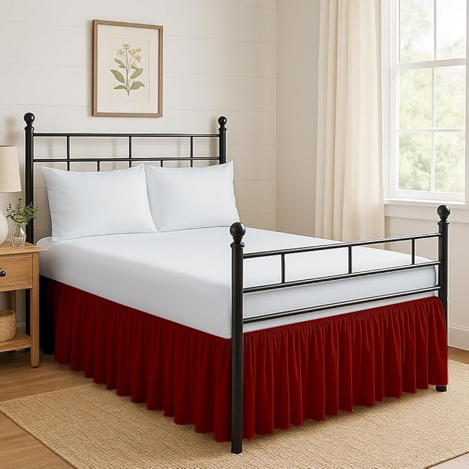Ruffled Bed Skirt Split Corners with Platform, Tailored Fit Hotel Quality Wrinkle Free Ultra-Soft Microfiber Dust Ruffle, Upto 24 Inch Drop, King, Burgundy