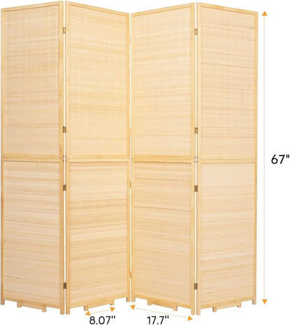 Bamboo Room Divider Folding Privacy Screens, Wall Divider for Room Separation, Portable Room Partitions and Dividers, 5.6FT Bamboo Mesh Woven Room Divider Panel (Beige, 4 Panel)
