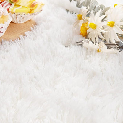 Noahas Fluffy Cream White Rugs for Bedroom Living Room,2.6'X5.3' Oval Throw Rug for Kids Room,Shag Hallway Runner Rug,Small Soft Shaggy Bedside Non-Slip Plush Nursery Dorm Carpet Home Decor
