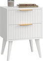 YAUKOMEL Fluted Nightstand with 2 Drawers,Modern Bedside Table with Metal Handles,Side Table with Solid Wood Legs,End Table for Living Room,Bedroom,Small Spcae 11.8" D x 16" W x 22.4" H White CTG55W