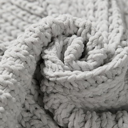 Amélie Home Chevron Chenille Knit Throw Blanket for Couch, Cozy Texture Decorative Soft Blanket for Sofa & Chair, 50"x60", Light Grey