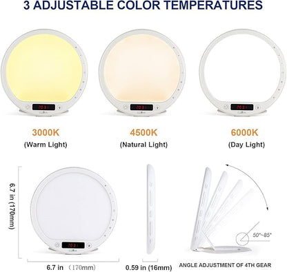 Light Therapy Lamp 10000 Lumens UV-Free Sunrise Alarm Clock Wake Up Light Super Bright Alarm Clock APP Control with 10 Built-in Natural Sounds Portable