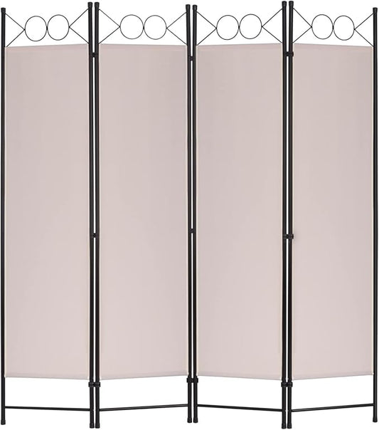 4 Panel Room Divider 6FT Steel Frame Screen Folding Privacy Divider Freestanding Partition for Home Office Bedroom (Tan)