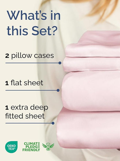 Extra Deep Twin XL Sheet Set - 4 Piece Breathable & Cooling Sheets - Hotel Luxury Bed Sheets Set - Easy Fit - Soft, Wrinkle Free & Comfy Sheets Set - Lavender Pink Sheet Set with Extra Deep Pockets