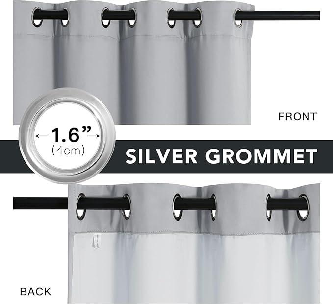 RYB HOME Soundproof & Dust Particle Filtering Curtains Blackout Window Treatment for Bedroom Living Room Divider Nursery Daytime Sleeping Patio Door, Silver Grey, W52 x L 108 inch, 2 Panels