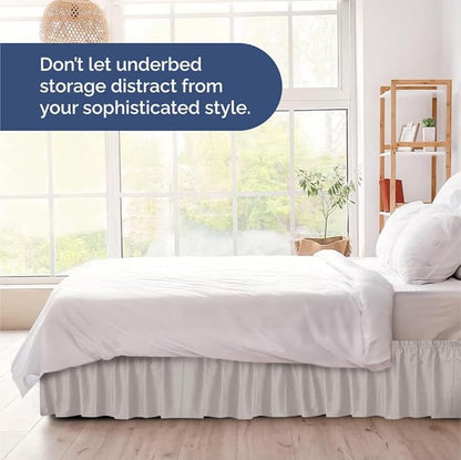 Wrap Around Dust Ruffle Bed Skirt - Light Grey - for King Size Beds with 12 Inch Drop - Elastic Strap - Adjustable Pleated Bedskirt with Brushed Fabric and Wrinkle Free - for Women, Men, Kids & Teens