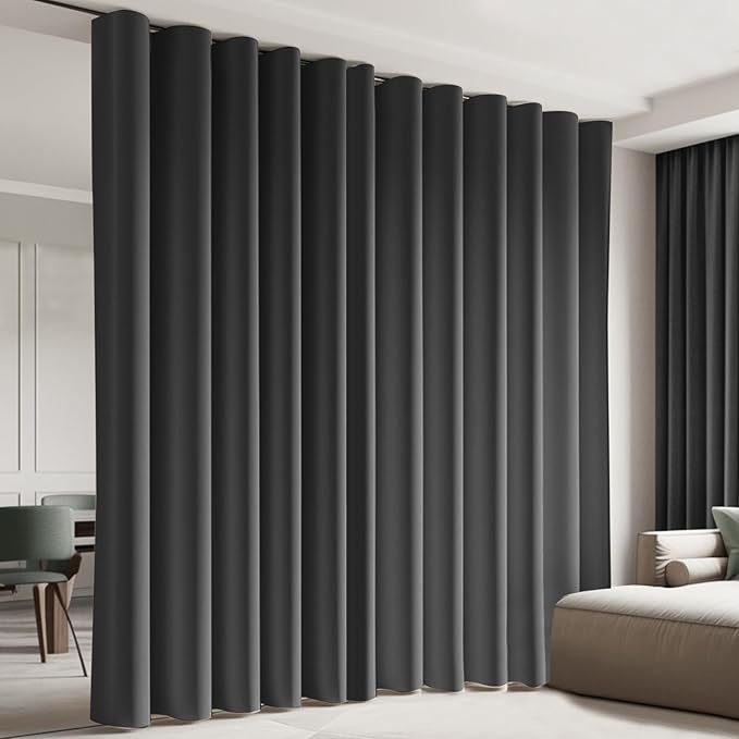 Room Divider Blackout Curtain Track Curtains Wall Dividers Panels Screen for Living Rooms Bedroom Office Privacy Partition Separation, W120 × L96 Inch,1 Panel, Black