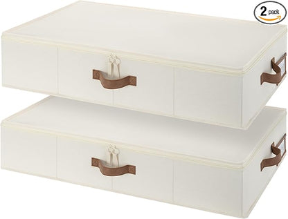 StorageWorks Underbed Storage with Lid, 2-Pack Under Bed Storage Containers for Clothes, Bedding, and Sweaters, Beige