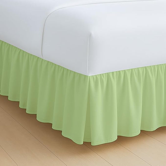 Rajlinen Ruffled Bed Skirt Full, 12 Inch Drop Dust Ruffle with Split Corners, 100% Microfiber Bedskirt with Platform, Three-Sided Coverage Ruffled Gathering Design, Sage
