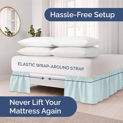 Wrap Around Dust Ruffle Bed Skirt - Ice Blue - for Full Size Beds w/ 15 Inch Drop - Easy Fit Elastic Strap - Adjustable Pleated Bedskirt w/Brushed Fabric - Wrinkle Free - for Women, Men, Kids & Teens