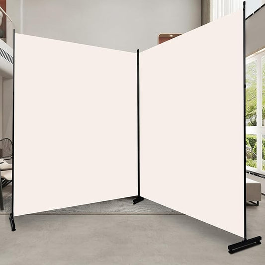 Room Divider Folding Privacy Screens with Wheels, 6FT Tall Divider for Room Separation, Movable Room Partitons and Dividers, Indoor Room Dividers Panel with Fabric (Beige, 2 Panel-142‘’-Round Pad)