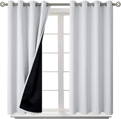 BGment Short Blackout Curtains 54 Inch Length for Bedroom, Thermal Insulated Energy Efficiency Noise Reducing Grommet Curtains with Liner for Small Window 2 Panels Each 52 Inch Wide Greyish White