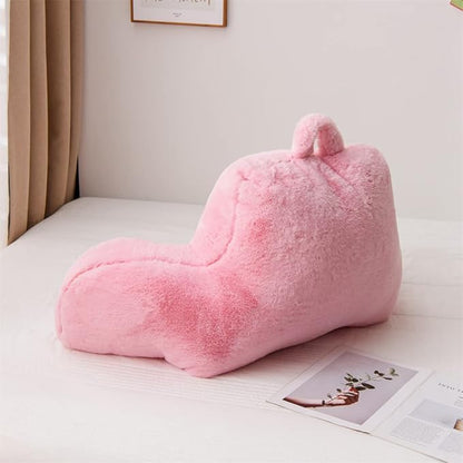 Holawakaka Large Faux Fur Bed Rest Pillow with Arms,Rabbit Fur Reading Pillows Perfect for Adults Men Women, Arm, Back, Pregnancy Lumbar & Head Neck Coccyx Lower Back Support Cushion (Pink)