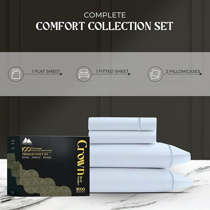Mayfair Linen 100% Egyptian Cotton Queen Sheets Set - 2000 Series Luxury Sheets Queen Size Bed Set, Soft & Cooling, Sateen Weave 17" Extra Deep Pocket Hotel Collection Sheet (4 Pc, Light Blue)