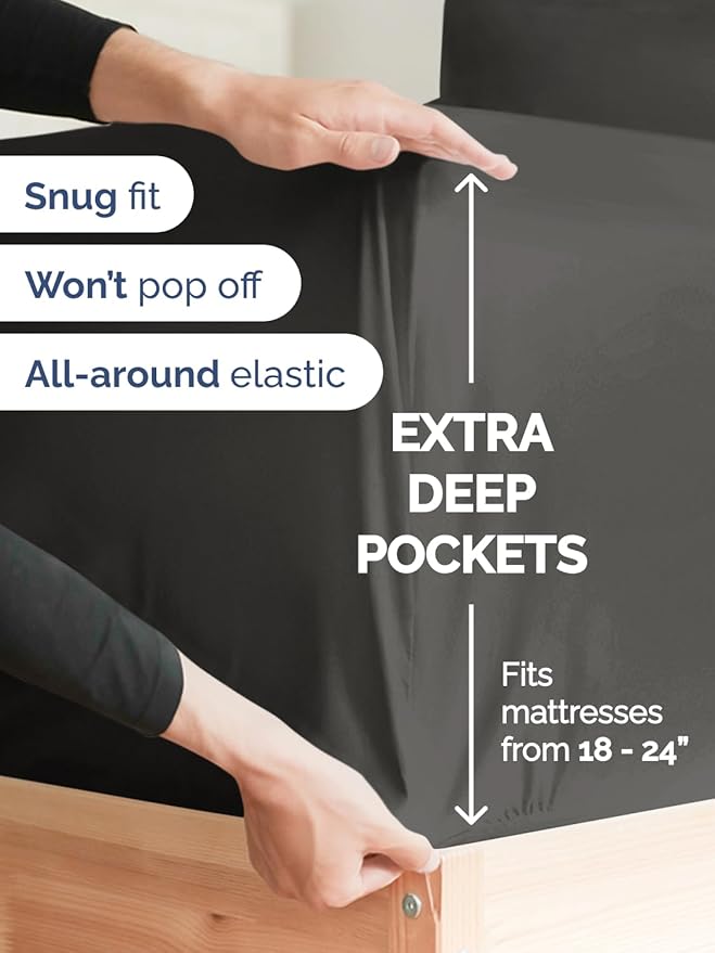 Extra Deep Queen Sheet Set - 6 Piece Breathable & Cooling Sheets - Hotel Luxury Bed Sheets Set - Easy & Secure Fit - Soft, Wrinkle Free & Comfy Sheets Set - Charcoal Sheet Set with Extra Deep Pockets