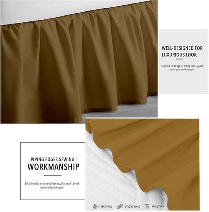 Taupe Solid Ruffled Bed Skirt Twin-22 Inch Drop Split Corner, Microfiber Bedskirt with Platform Three Sided Coverage