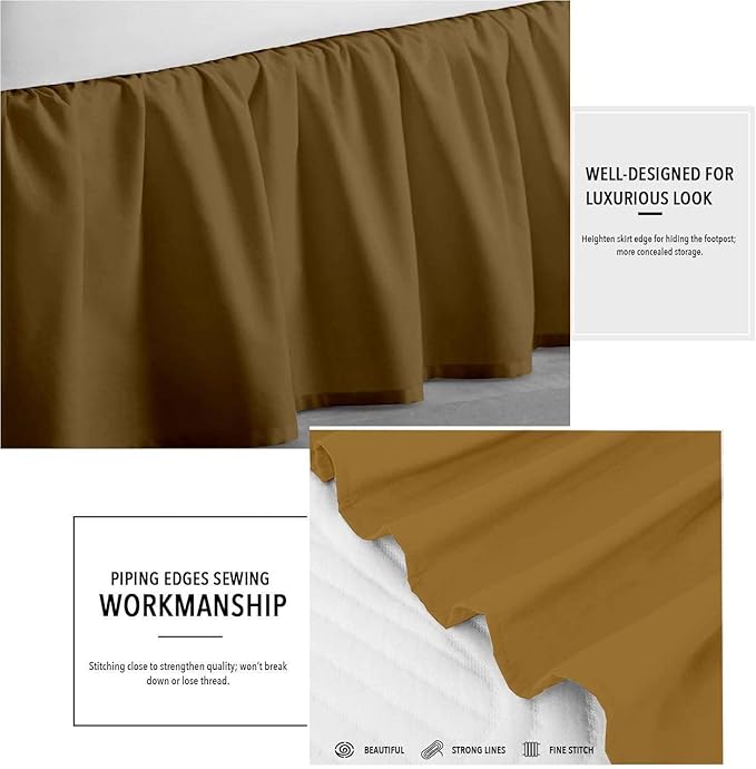 Taupe Solid Ruffled Bed Skirt Full XL-16 Inch Drop Split Corner, Microfiber Bedskirt with Platform Three Sided Coverage