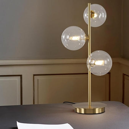 Glass Table lamp Gold,3-Globe Table lamp Tall,Reading Lamp for Bedroom Living Room Study Room