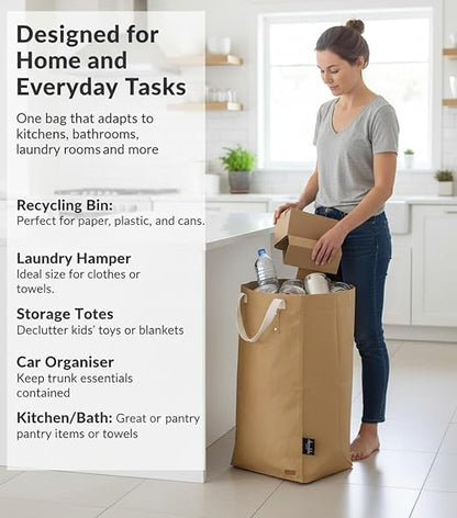 Deeablo New York Sustainable Reusable, Highly Versatile, Washable Paper Bag for Recycling, Multipurpose Recycling Basket, Recycling Bag, Laundry Basket (Brown)