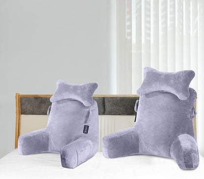 SLIGUY Reading Pillow-Bed Rest Pillow with Detachable Neck Roll & Support Arm for Sitting in Bed Couch or Floor-Backrest Reading Pillow Adult Back Pillow for Reading/Watching TV/Gaming/Relaxing,Grey