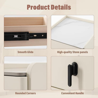 Lamberia Narrow Nightstand with 3 Drawers, Narrow Side Table, Small Bedside Table for Bedroom, Living Room, End Table for Small Space, Cream White，15.8''W x 15.8" D x 23.5" H