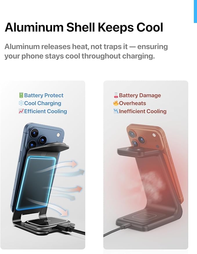 Intoval Aluminum 3 in 1 Wireless Charging Station for iPhone 17 16 15 14 13 12 11 Pro Max XR, Wireless Charger for Apple Watch 11 10 9 8 7 Ultra SE 3 2, Phone Charger for AirPods 4 Pro 2 3 (Silver)
