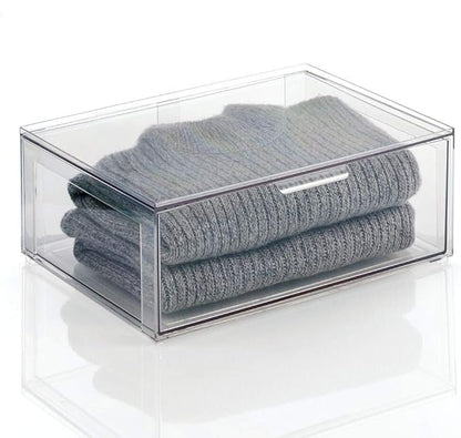 mDesign Plastic Stackable Closet Storage Organizer Bin Containers with Front Pull Drawer for Cabinet, Desk, Shelf, Cupboard, or Dresser Organization - Lumiere Collection - Clear