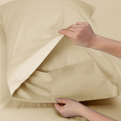 Bedsure Cooling Sheets Twin, Rayon Derived from Bamboo, Breathable & Soft Twin Sheets Set, Deep Pocket Up to 16 Inches, Hotel Luxury Silky Bedding for Hot Sleepers, Alabaster Gleam