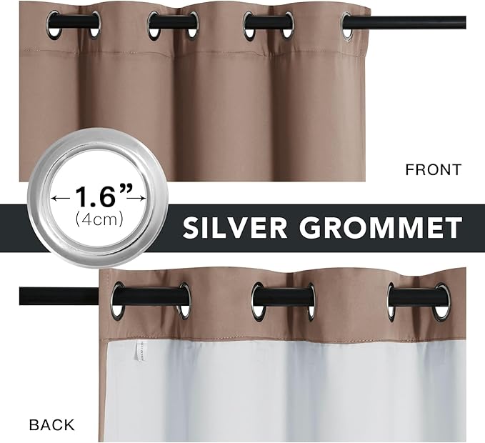 RYB HOME Soundproof & Dust Particle Filtering Curtains Blackout Window Treatment for Bedroom Living Room Divider Nursery Daytime Sleeping Patio Door, Mocha, W52 x L 102 inch, 2 Panels