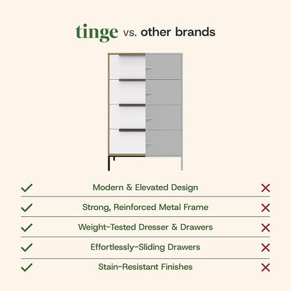 tinge Lira Premium Fabric Dresser - Solid Wooden Frame, 4 Spacious Sag-Proof Drawers with Sleek Metal Handles - Sleek & Durable Storage Solution for Your Home (Light Brown)