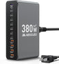 Aluminum Alloy 380W Charging Station Fast USB C Charger Block 12 Ports 65W Laptop GaN Charger for MacBook Pro/Air/iPad Pro/iPhone (Gray)