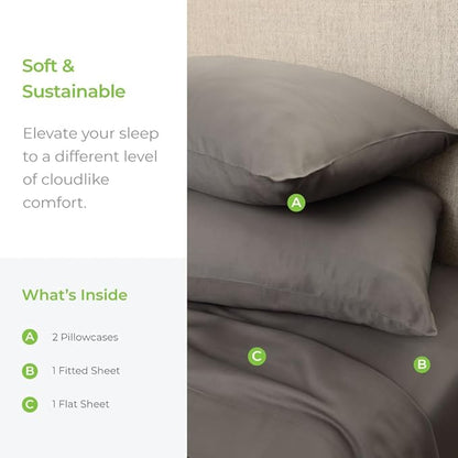 Cariloha Aloha Soft 4-Piece Sheet Set | Shade Gray | Split King | Made from 100% Viscose derived from Bamboo | Introductory Sheet Line