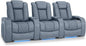 Seatcraft Diamante Zero-Gravity CoolZero Italian Leather Home Theater Seating, Power Headrest, Power Recline, Row of 3, Smokey Blue