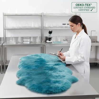 Premium Genuine Sheepskin Rug 2' x 6' Long Fur Soft & Natural Bedside Area Rug, Beach Blue, Double Pelt
