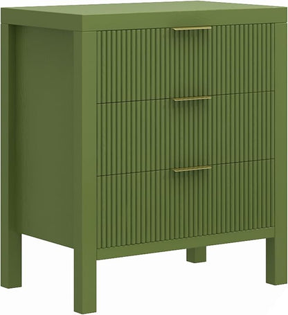 End Table with Storage, Wooden Farmhouse Nightstands with 6 Drawers, Bedside Table - Boho Tall Side Table Accent for Bedroom, Living Room, Green X2