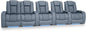 Seatcraft Diamante Zero-Gravity CoolZero Italian Leather Home Theater Seating, Power Headrest, Power Recline, Row of 5 Left Loveseat, Smokey Blue