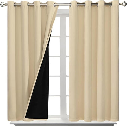 BGment Short 100% Blackout Curtains for Bedroom, Thermal Insulated Energy Efficiency Noise Reducing Grommet Curtains 54 Inch Length with Liner for Small Window 2 Panels Each 52 Inch Wide, Natural