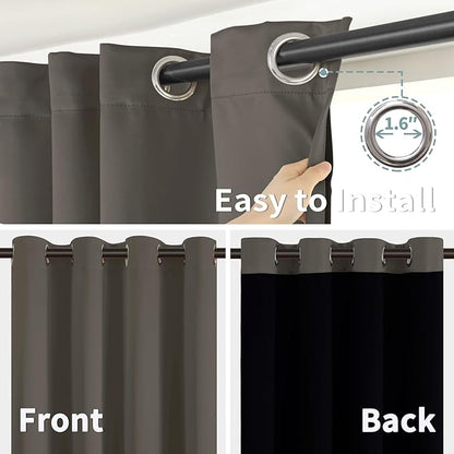 BGment Thermal Insulated 100% Blackout Curtains for Bedroom with Black Liner, Double Layer Full Room Darkening Noise Reducing Grommet Curtain (52 x 63 Inch, Grey, 2 Panels)
