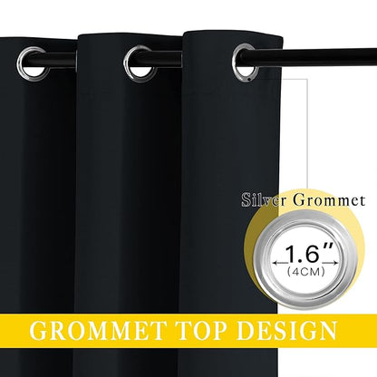 NICETOWN Black Out 132 inch Curtain for Patio Door, Grommet Thermal Insulated Room Divider Wide Winodw Treatment Sound Reducing for Bedroom, Black, 1 Panel, 80" W x 132" L