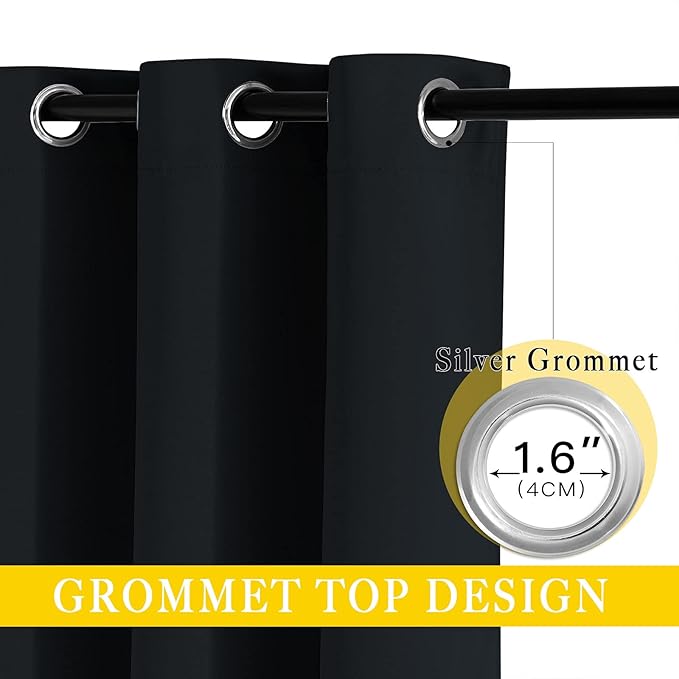 NICETOWN Black Out Living Room Curtain 118 inches Long, Grommet Thermal Insulated Room Darkening Window Treatment for Bedroom/French Door, Black, W80 x L118, 1 Panel
