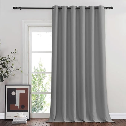 NICETOWN Blackout Sliding Door Curtain for Living Room, Grommet Room Divider Curtain Privacy Thermal Insulated Sound Reducing Window Treatment for Bedroom (1 Panel, Silver Grey, W80 x L108)
